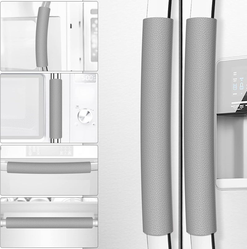 Royleath Refrigerator Door Handle Covers, 6PCS, Leather Kitchen Appliance Handle Covers, Keep Your Fridge Microwave Oven Stove or Dishwasher Clean, Stains Dirty Oils, Timesaver, Kitchen Decor (Grey) - Image 1
